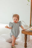 baby girls light blue linen bubble romper
