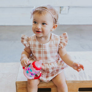 Infant Girl's Rose Gold Plaid Bubble Romper