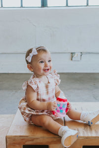 Infant Girl's Rose Gold Plaid Bubble Romper