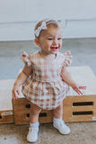 Infant Girl's Rose Gold Plaid Bubble Romper