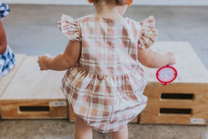 Infant Girl's Rose Gold Plaid Bubble Romper