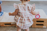 Infant Girl's Rose Gold Plaid Bubble Romper
