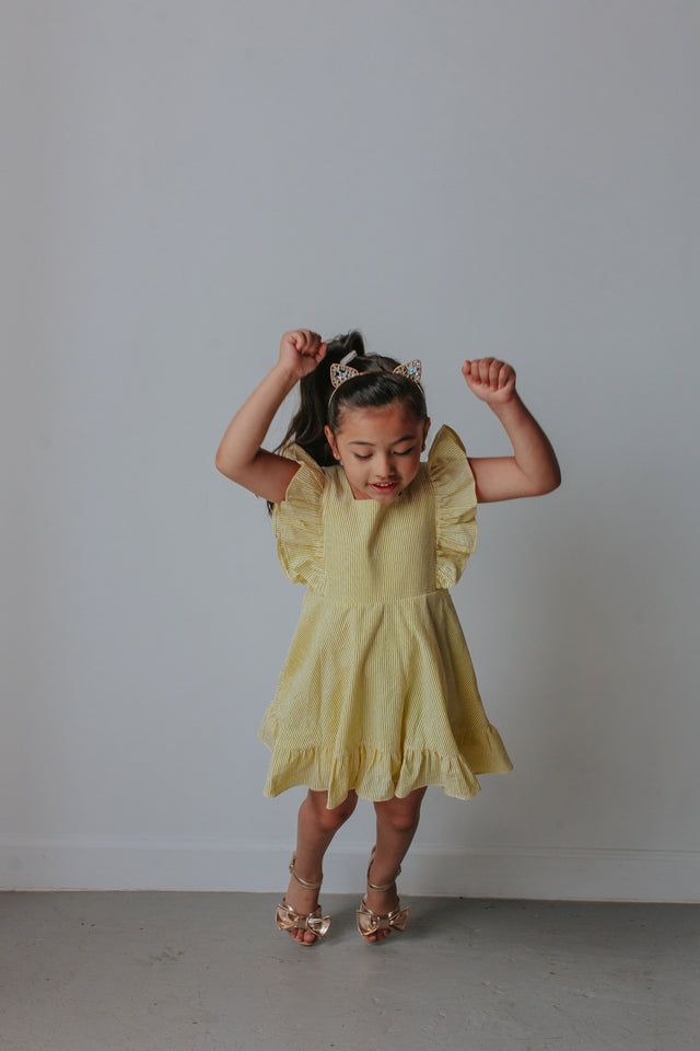 yellow ruffle seersucker dress