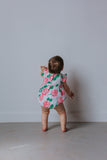 Infant Girl’s Pink and Green Boho Floral Print Double Gauze Bubble Romper