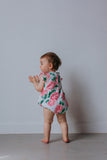 Infant Girl’s Pink and Green Boho Floral Print Double Gauze Bubble Romper