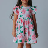 Little Girl's Pink Floral Double Gauze Cotton Twirl Dress