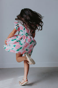 Little Girl's Pink Floral Double Gauze Cotton Twirl Dress