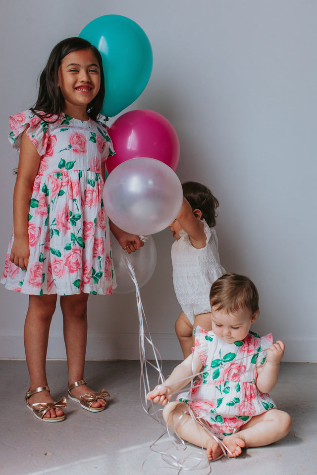 Little Girl's Pink Floral Double Gauze Cotton Twirl Dress