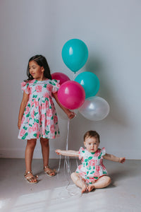 Little Girl's Pink Floral Double Gauze Cotton Twirl Dress