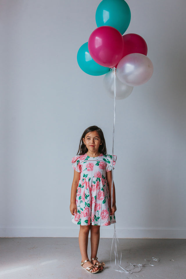 Little Girl's Pink Floral Double Gauze Cotton Twirl Dress