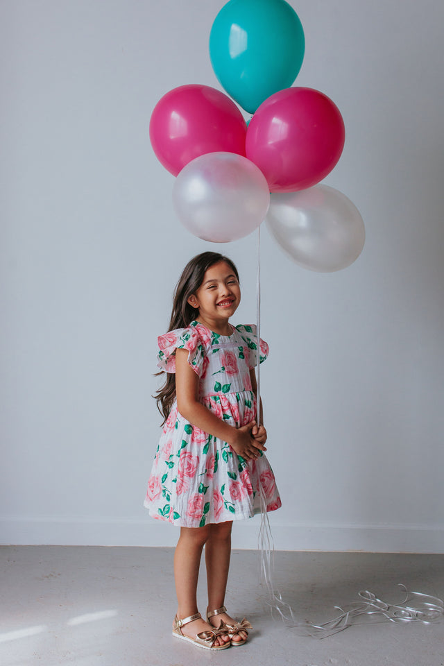 Little Girl's Pink Floral Double Gauze Cotton Twirl Dress