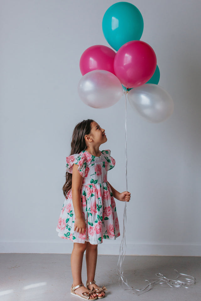 Little Girl's Pink Floral Double Gauze Cotton Twirl Dress