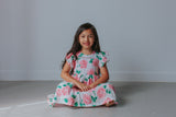 Little Girl's Pink Floral Double Gauze Cotton Twirl Dress