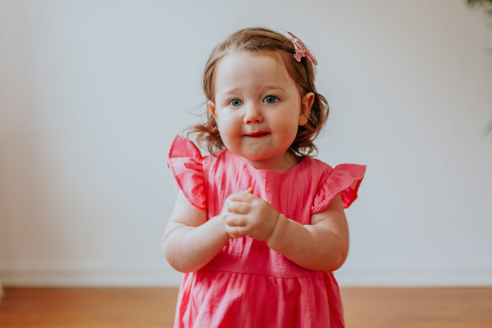 Infant Girl s Bright Pink Double Gauze Cotton Bubble Romper