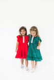 Girl's Green Crushed Velvet Christmas Dress