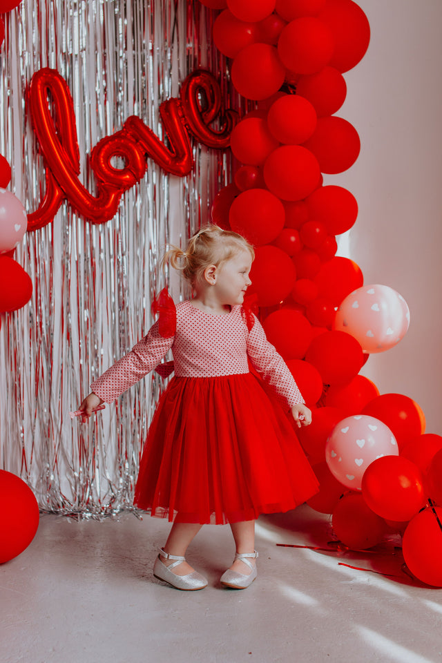 little girls pink and red heart dress