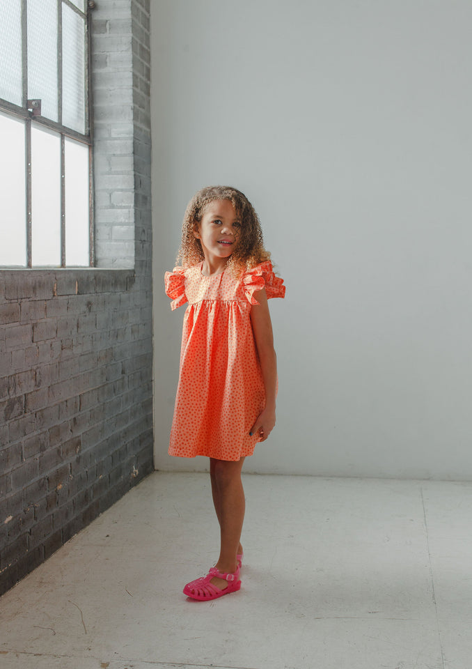 Little Girl s Orange Polka Dot Flutter Sleeve Caftan Dress cuteheads