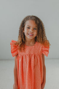 little girls orange ruffle summer sun dress