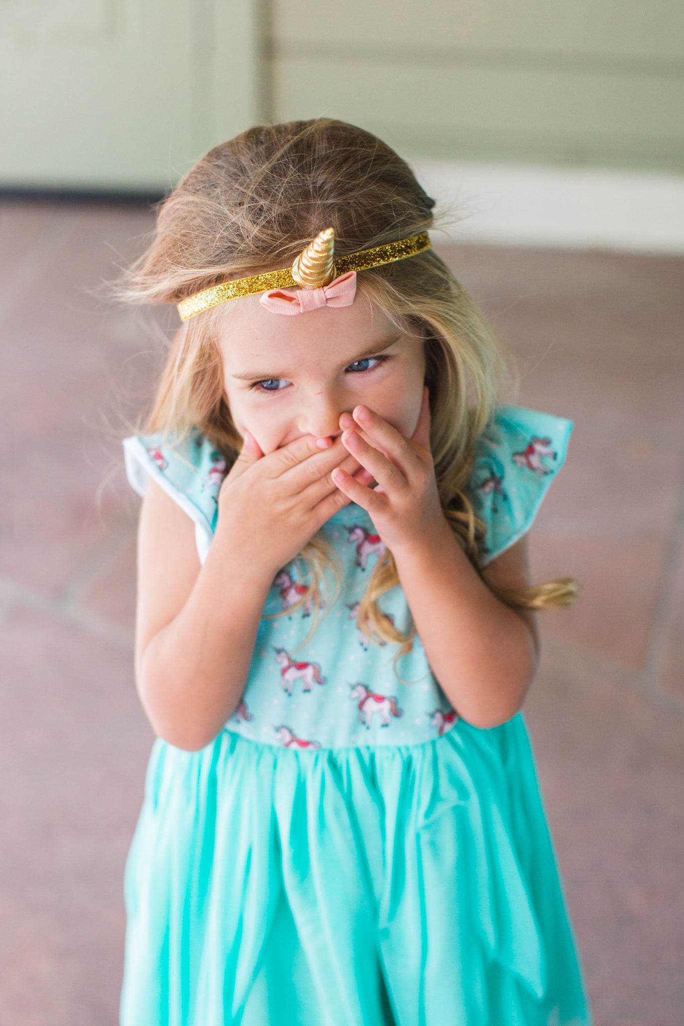 Little Girl s Turquoise Unicorn Print Ruffle Jersey Dress cuteheads