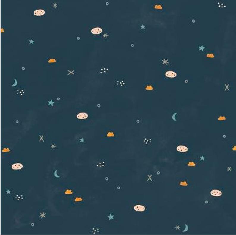 Little Girl's Navy Stargazing Print Ruffle Pinafore Cotton Dress