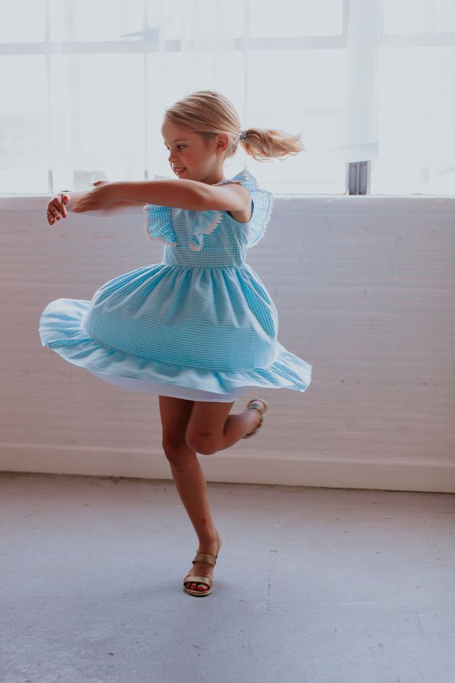 Blue gingham pinafore new arrivals