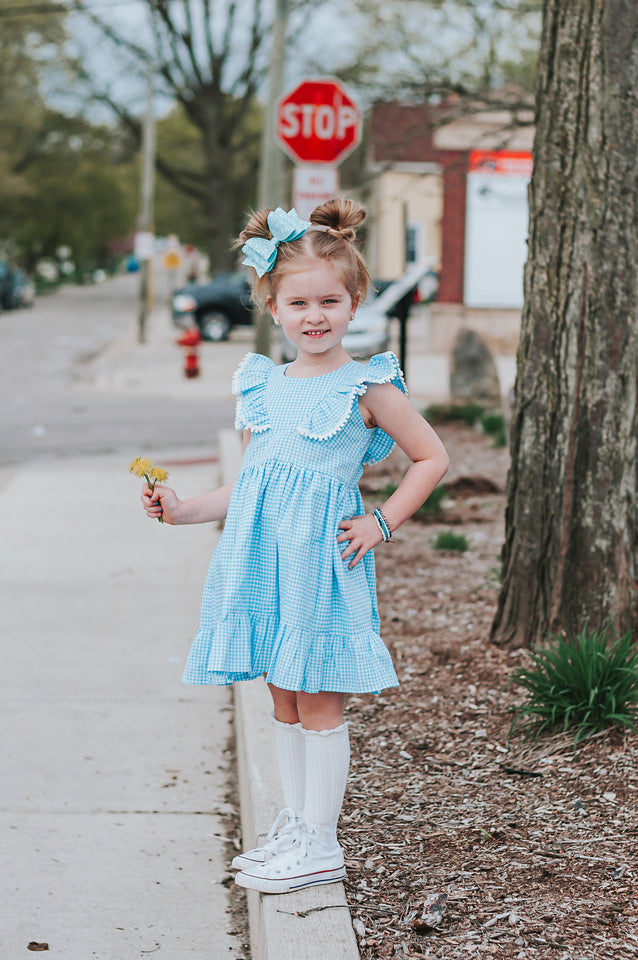 blue gingham dress
