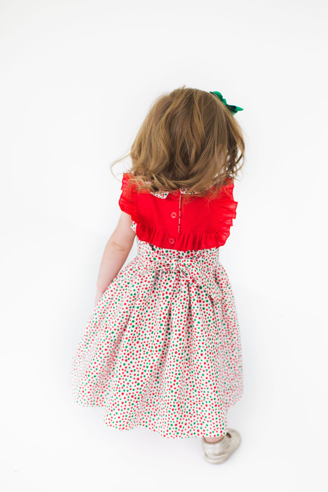 red and green polka dot dress