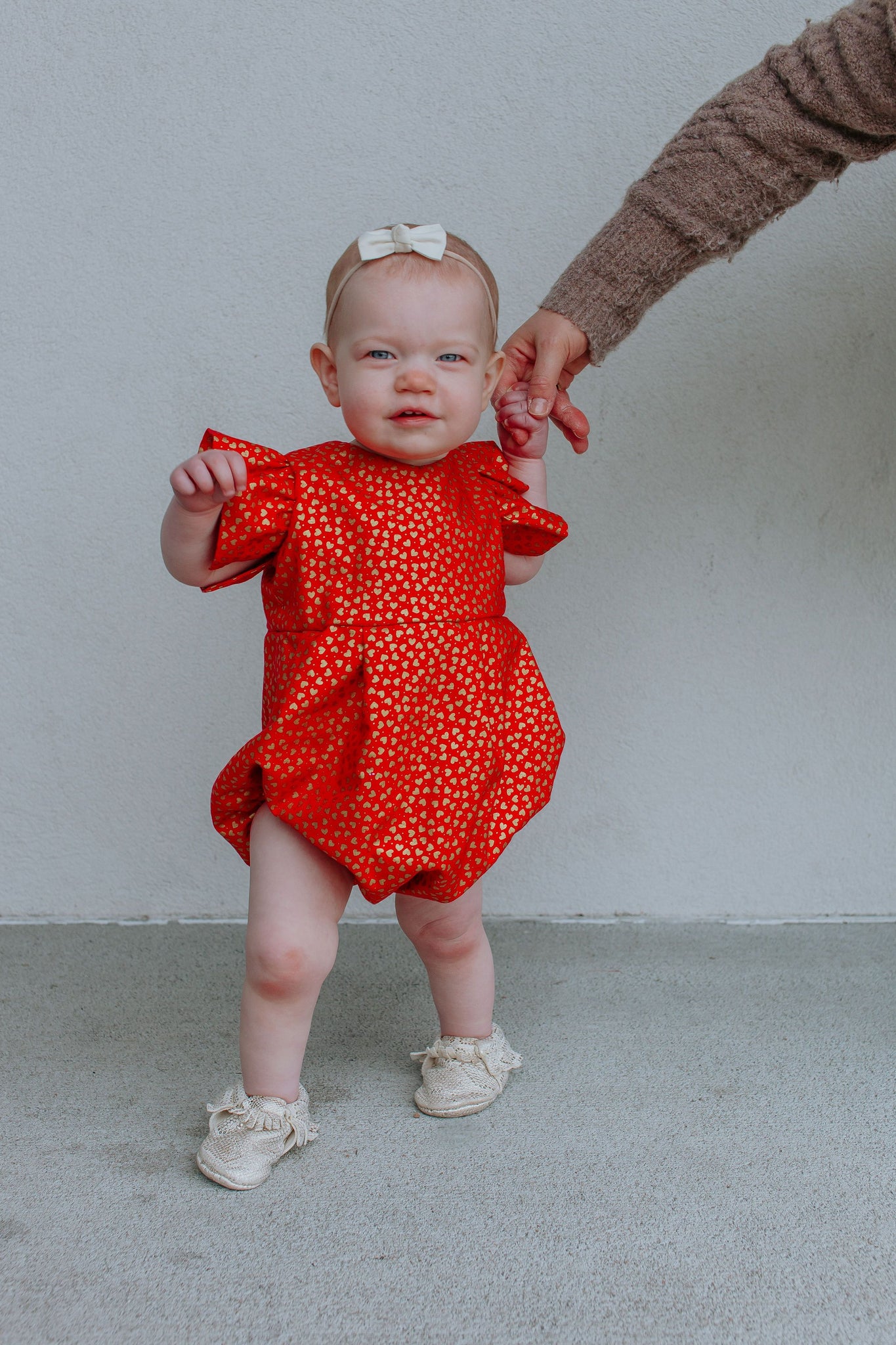 Infant Girls Red Gold Hearts Bubble Romper cuteheads