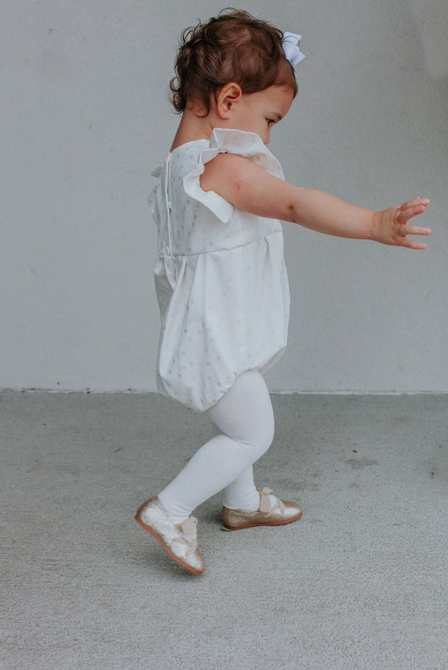 Infant Girls White & Silver Hearts Bubble Romper