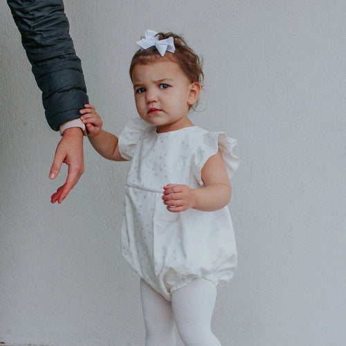 Infant Girls White & Silver Hearts Bubble Romper