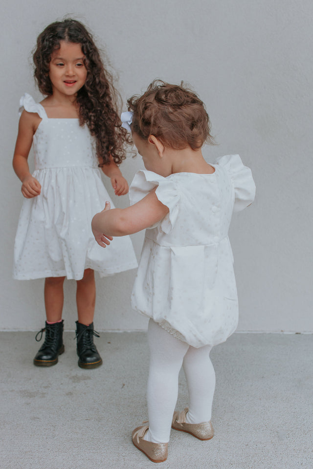 Infant Girls White & Silver Hearts Bubble Romper