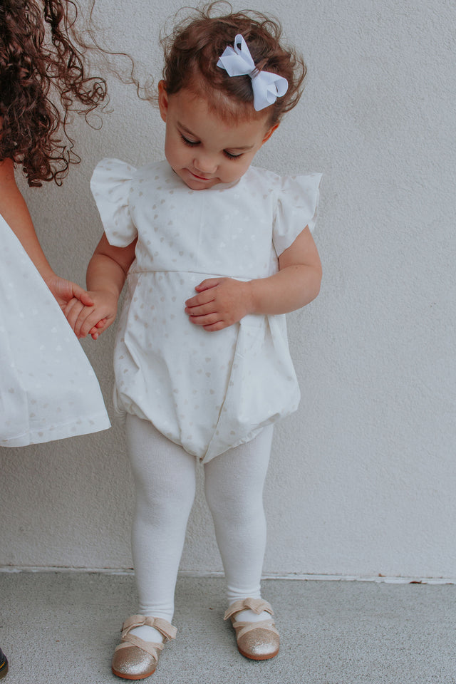 Infant Girls White & Silver Hearts Bubble Romper