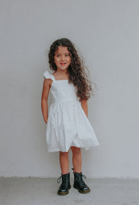 Little Girls White & Silver Hearts Ruffle Dress