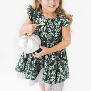 Little Girl's Hunter Green and Silver Holiday Dress