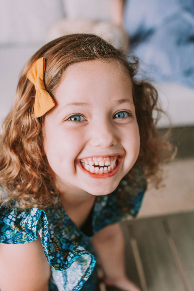 Little Girl's Blue and Yellow Rifle Paper Floral Print Ruffle Cotton Dress